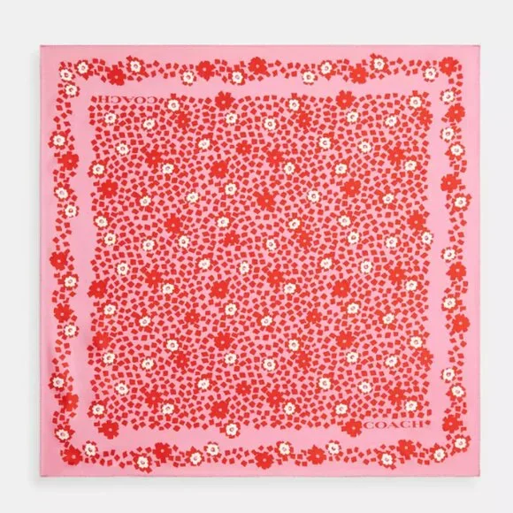 Coach Floral Silk Bandana Pink Red Country Club Print NWT SOLD OUT in Stores - Picture 3 of 4